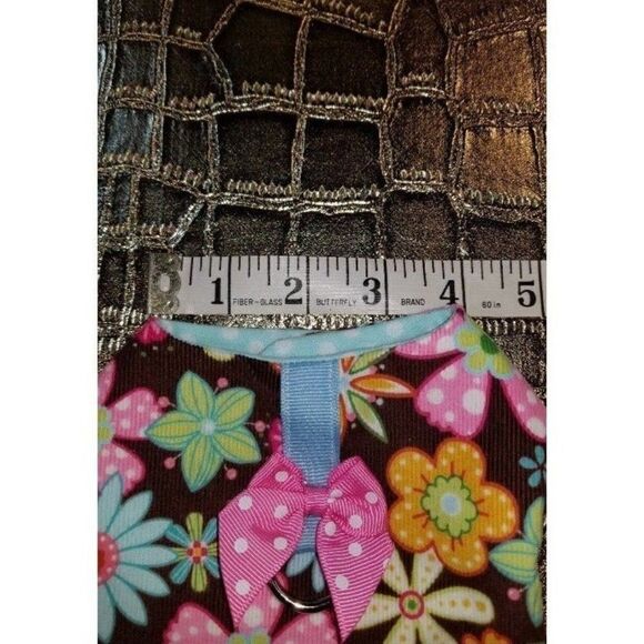 *FIRM* Tiny Dog/Cat Harness XS BROWN FLOWERS Handmade - Picture 5 of 7